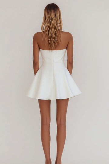 Simple White A-Line Strapless Little White Graduation Dress